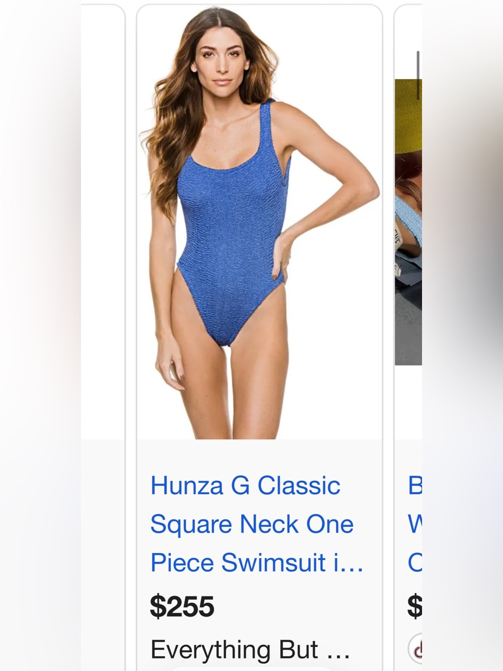 Hunza G Square Neck Denim Metallic Textured Blue One-Piece Swimsuit $255